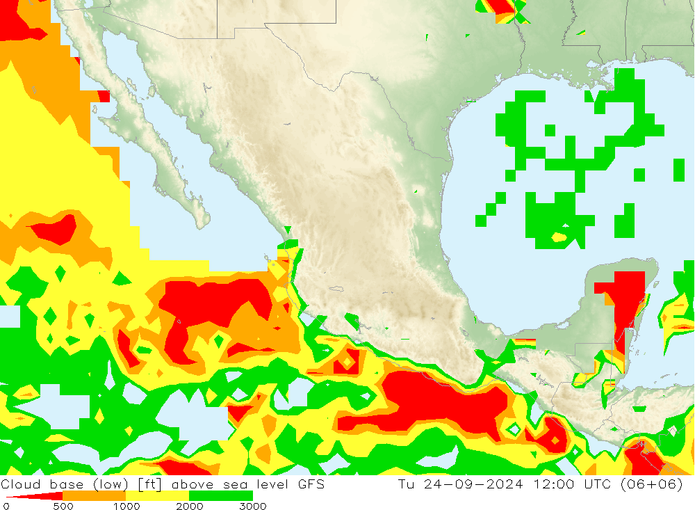 Cloud base (low) GFS Tu 24.09.2024 12 UTC