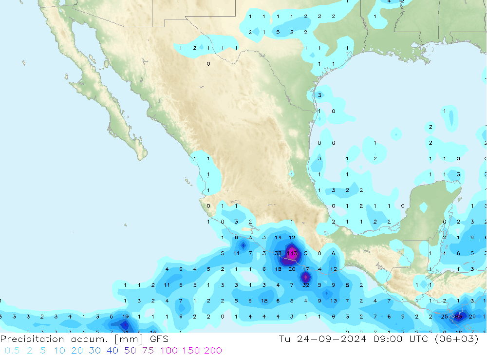 Precipitation accum. GFS mar 24.09.2024 09 UTC