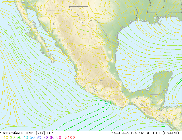 Ligne de courant 10m GFS mar 24.09.2024 06 UTC