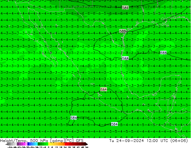 Z500/Rain (+SLP)/Z850 GFS Tu 24.09.2024 12 UTC