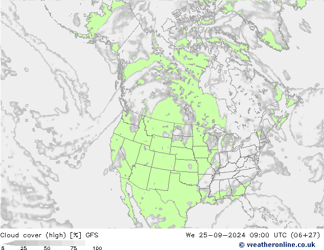 Nuages (élevé) GFS mer 25.09.2024 09 UTC