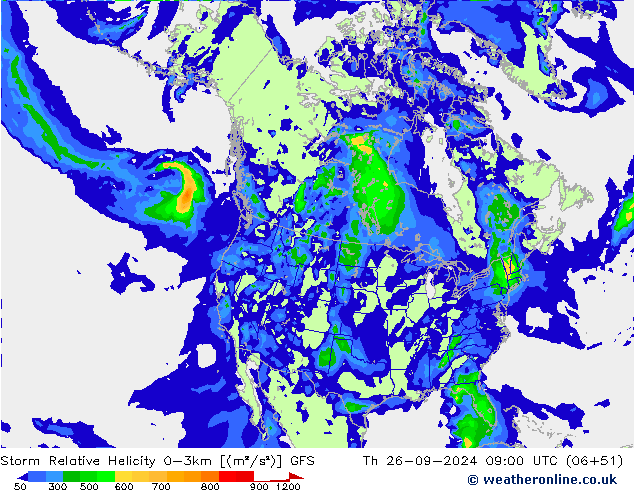 Storm Relative Helicity GFS jue 26.09.2024 09 UTC