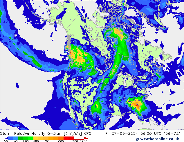 Storm Relative Helicity GFS ven 27.09.2024 06 UTC