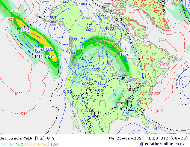 Corrente a getto GFS mer 25.09.2024 18 UTC