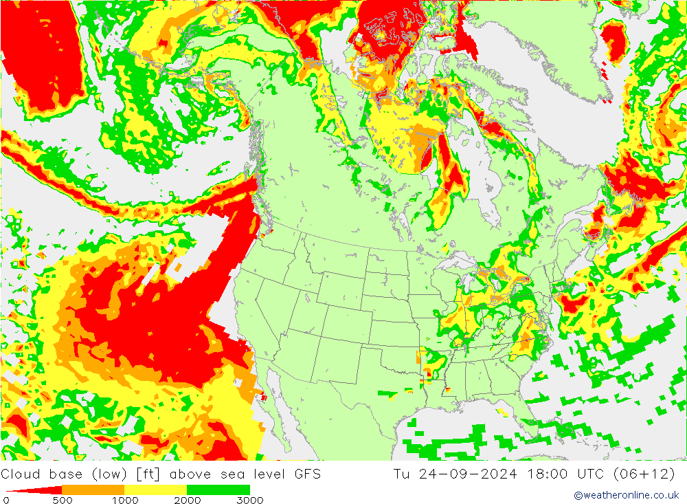 Cloud base (low) GFS Tu 24.09.2024 18 UTC