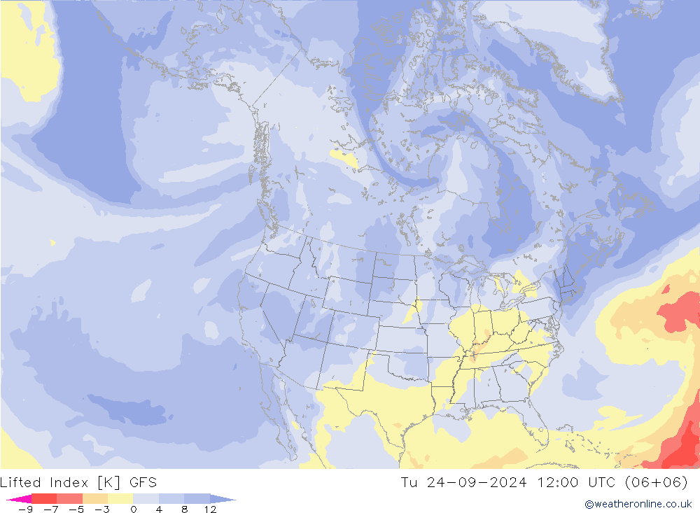 Lifted Index GFS Tu 24.09.2024 12 UTC