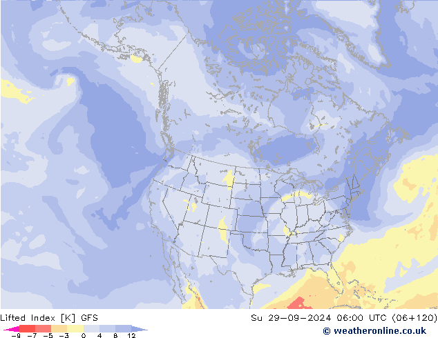 Lifted Index GFS zo 29.09.2024 06 UTC