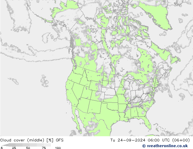 Cloud cover (middle) GFS Tu 24.09.2024 06 UTC