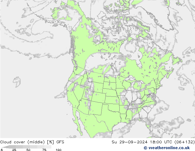 Cloud cover (middle) GFS Su 29.09.2024 18 UTC