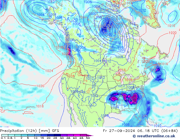 Precipitação (12h) GFS Sex 27.09.2024 18 UTC