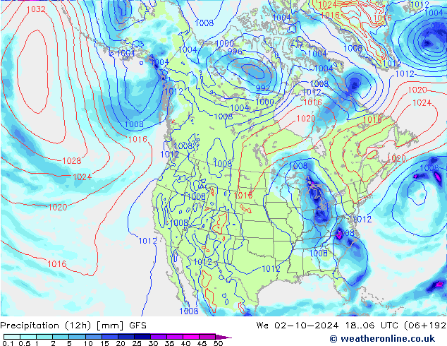 Precipitation (12h) GFS We 02.10.2024 06 UTC