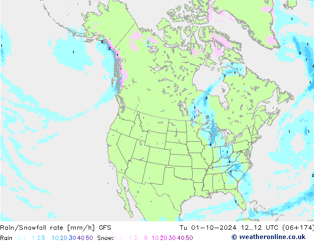 Rain/Snowfall rate GFS  01.10.2024 12 UTC