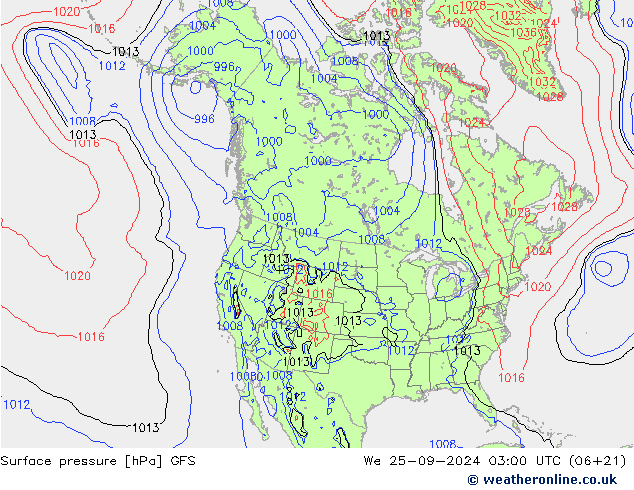 pressão do solo GFS Qua 25.09.2024 03 UTC