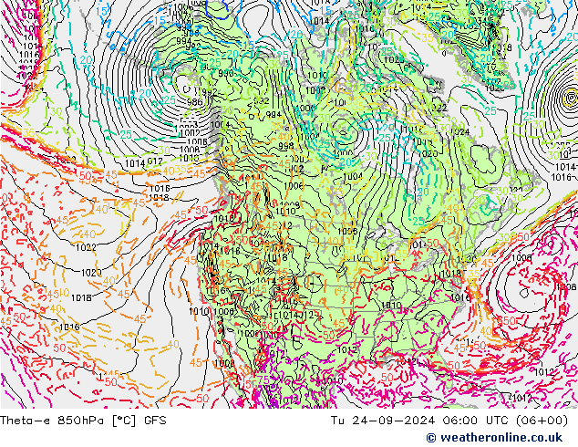 Theta-e 850hPa GFS mar 24.09.2024 06 UTC