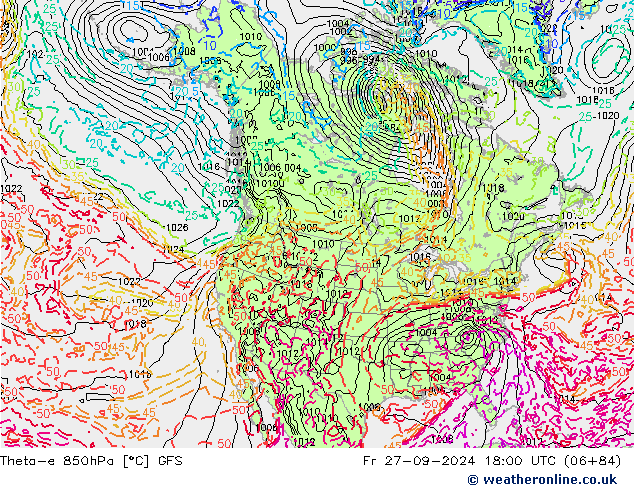 Theta-e 850hPa GFS ven 27.09.2024 18 UTC