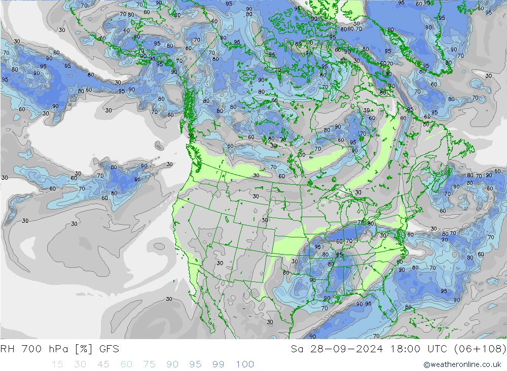 RH 700 hPa GFS Sa 28.09.2024 18 UTC