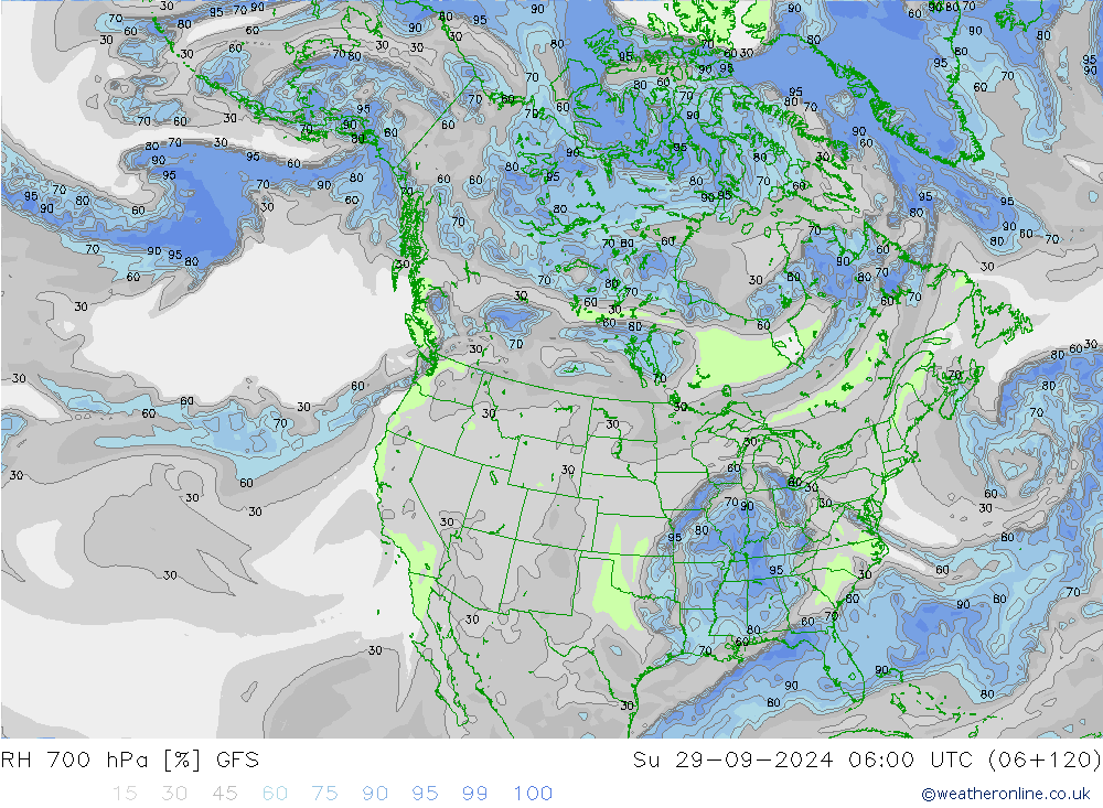 RH 700 hPa GFS Su 29.09.2024 06 UTC