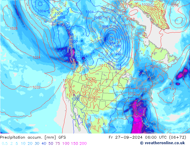 Précipitation accum. GFS ven 27.09.2024 06 UTC