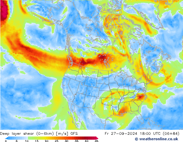 Deep layer shear (0-6km) GFS Cu 27.09.2024 18 UTC