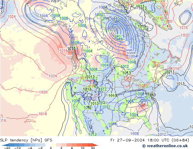 SLP tendency GFS Fr 27.09.2024 18 UTC