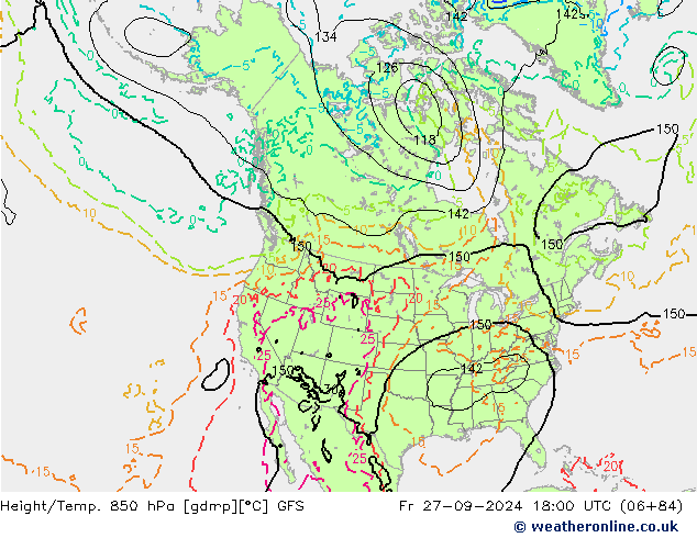 Height/Temp. 850 hPa GFS Pá 27.09.2024 18 UTC