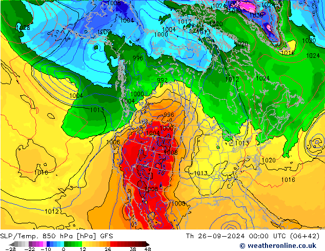 SLP/Temp. 850 hPa GFS do 26.09.2024 00 UTC