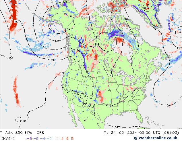 T-Adv. 850 hPa GFS Tu 24.09.2024 09 UTC