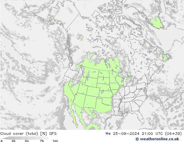 Cloud cover (total) GFS St 25.09.2024 21 UTC