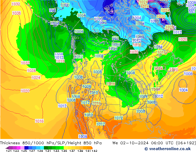 Thck 850-1000 hPa GFS We 02.10.2024 06 UTC