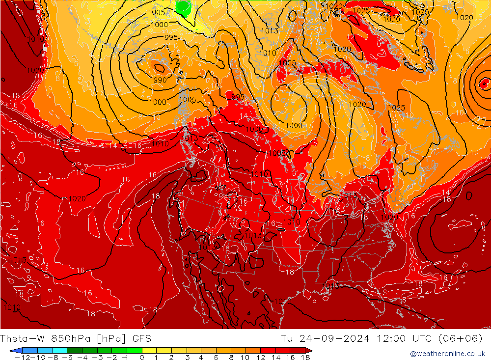 Theta-W 850hPa GFS Tu 24.09.2024 12 UTC