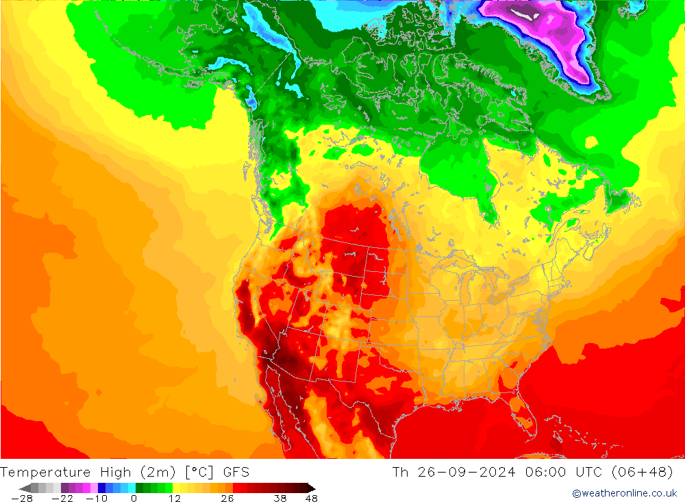 Temperature High (2m) GFS Th 26.09.2024 06 UTC