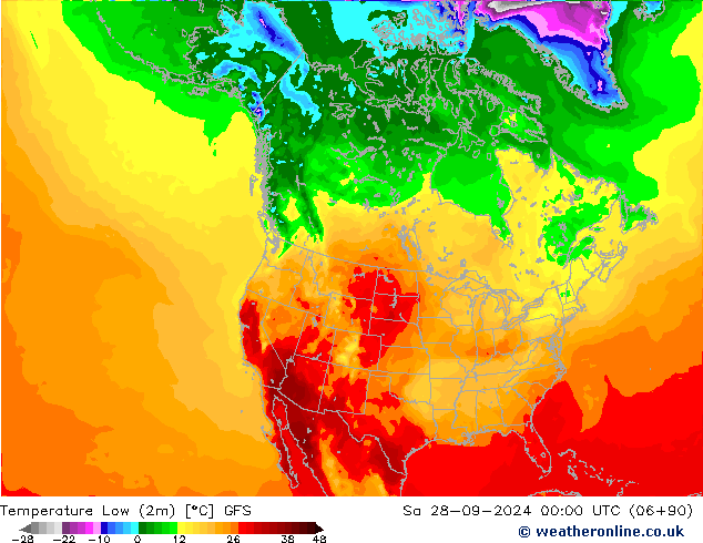 temperatura mín. (2m) GFS Sáb 28.09.2024 00 UTC