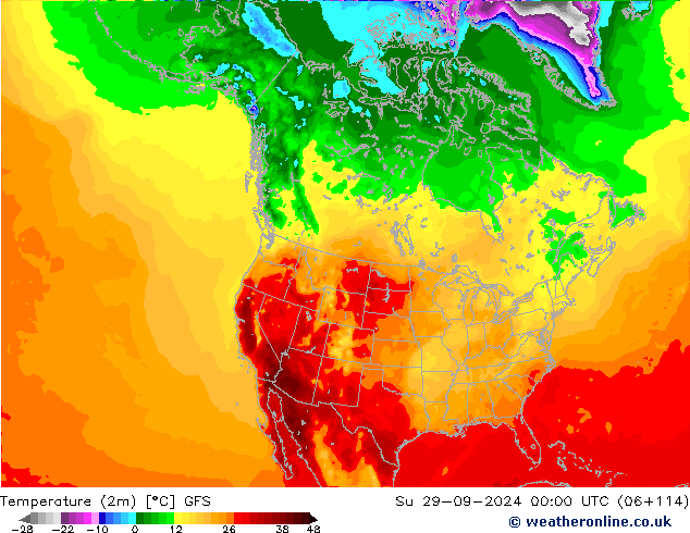 Temperatura (2m) GFS dom 29.09.2024 00 UTC