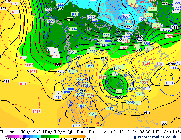 Thck 500-1000hPa GFS We 02.10.2024 06 UTC