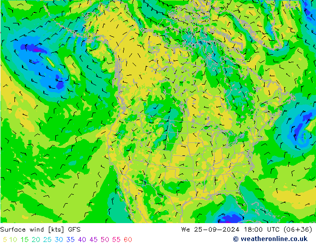 ветер 10 m GFS ср 25.09.2024 18 UTC