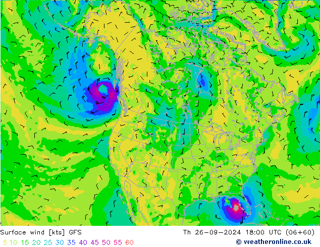 Vent 10 m GFS jeu 26.09.2024 18 UTC