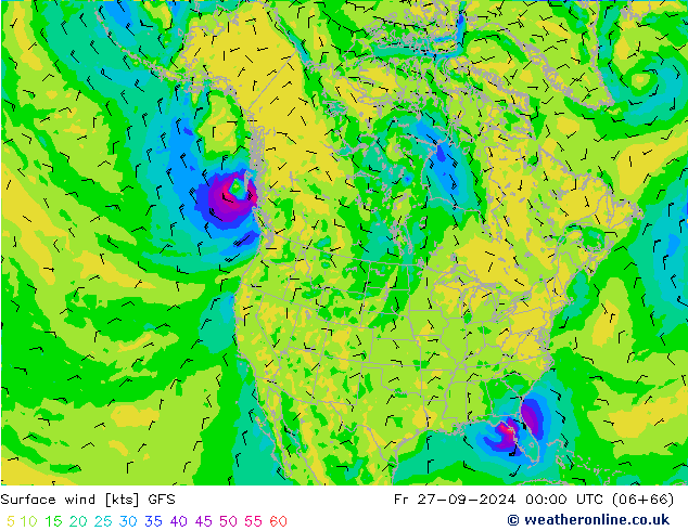 Vento 10 m GFS Sex 27.09.2024 00 UTC