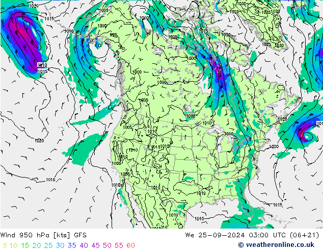 Wind 950 hPa GFS We 25.09.2024 03 UTC