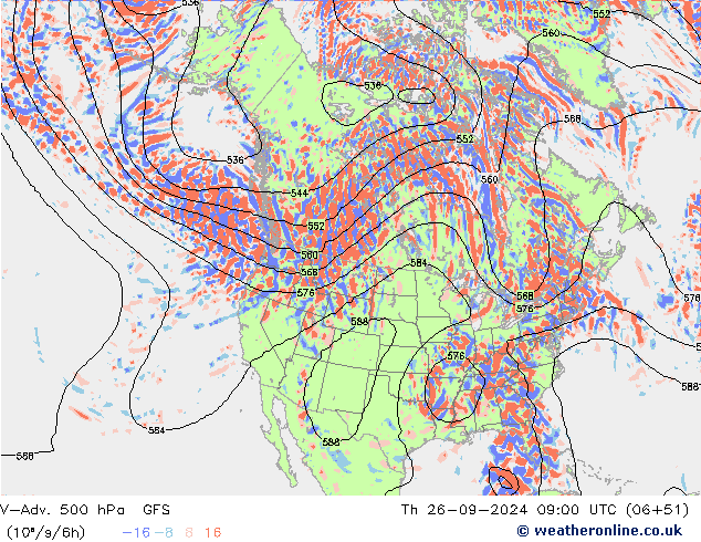 V-Adv. 500 hPa GFS Čt 26.09.2024 09 UTC