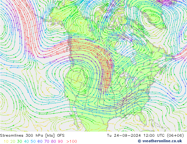 风 300 hPa GFS 星期二 24.09.2024 12 UTC