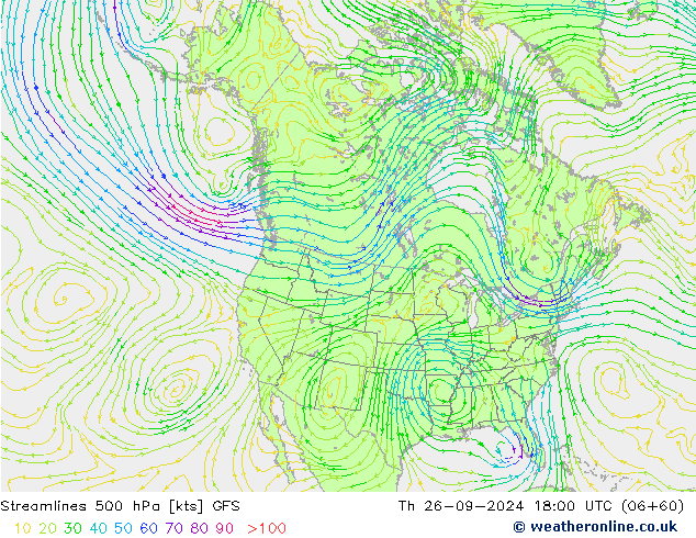 Línea de corriente 500 hPa GFS jue 26.09.2024 18 UTC