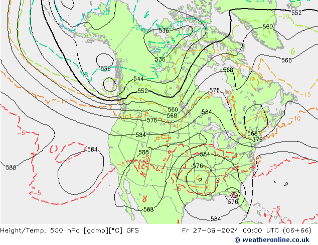 Z500/Yağmur (+YB)/Z850 GFS Cu 27.09.2024 00 UTC