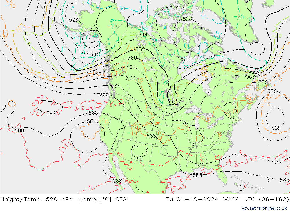 Hoogte/Temp. 500 hPa GFS di 01.10.2024 00 UTC