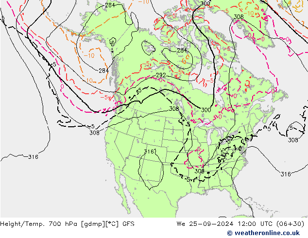 Height/Temp. 700 hPa GFS We 25.09.2024 12 UTC