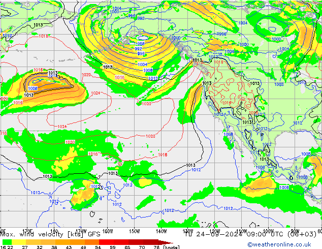 Max. wind velocity GFS mar 24.09.2024 09 UTC