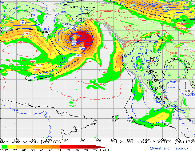 Max. wind velocity GFS dom 29.09.2024 18 UTC