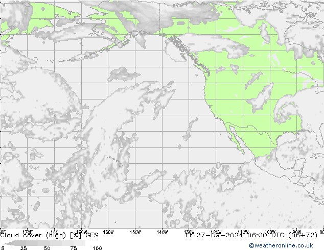 Nuages (élevé) GFS ven 27.09.2024 06 UTC