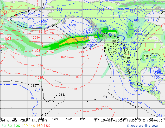 Jet stream/SLP GFS Čt 26.09.2024 18 UTC