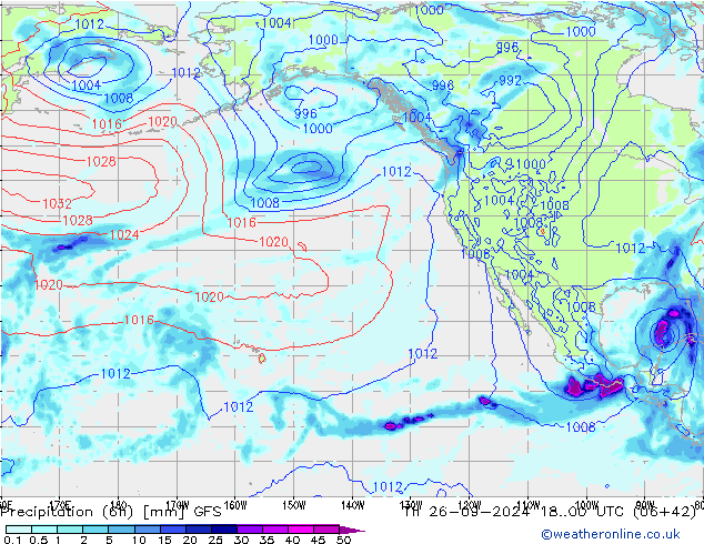 Precipitation (6h) GFS Th 26.09.2024 00 UTC