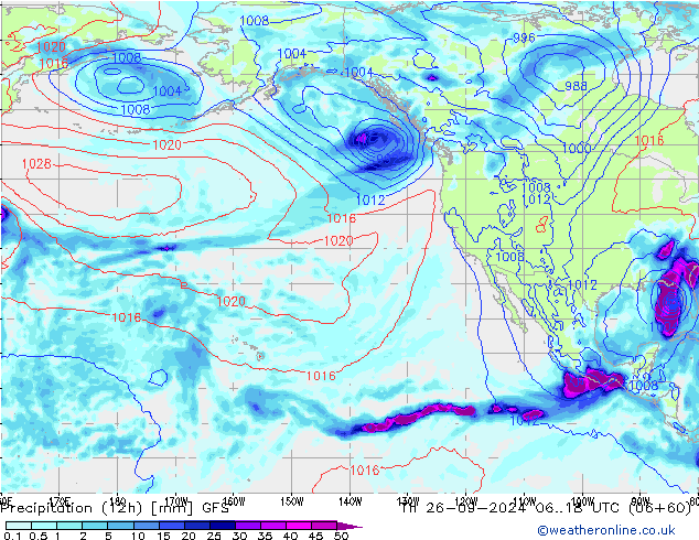 Precipitazione (12h) GFS gio 26.09.2024 18 UTC